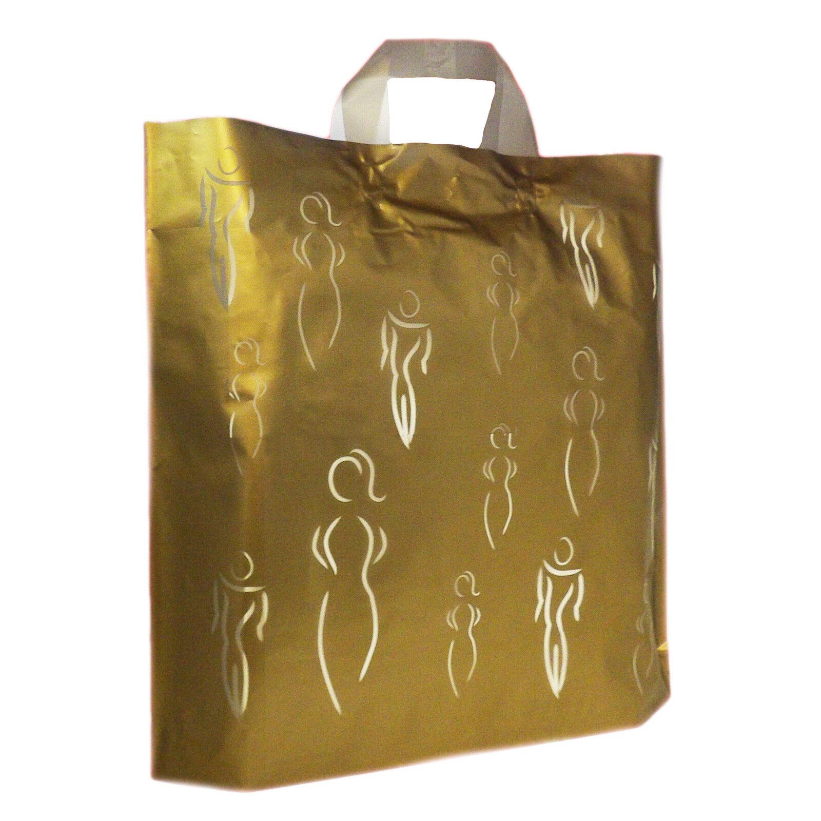 50x NEW GOLD SILHOUETTES SEE THROUGH FLEXI-LOOP PLASTIC CARRIER LUXURY SHOPPING PARTY BAGS