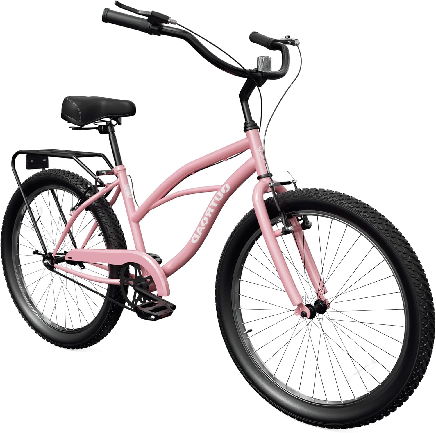 Beach Cruiser Bike for Adult, Womens Bicycle with Rear Rack 24 & 26 Inch Comfort Bikes with Adjustable Seat Suitable for Cities, Coastal Areas, and Beaches,26 Pink