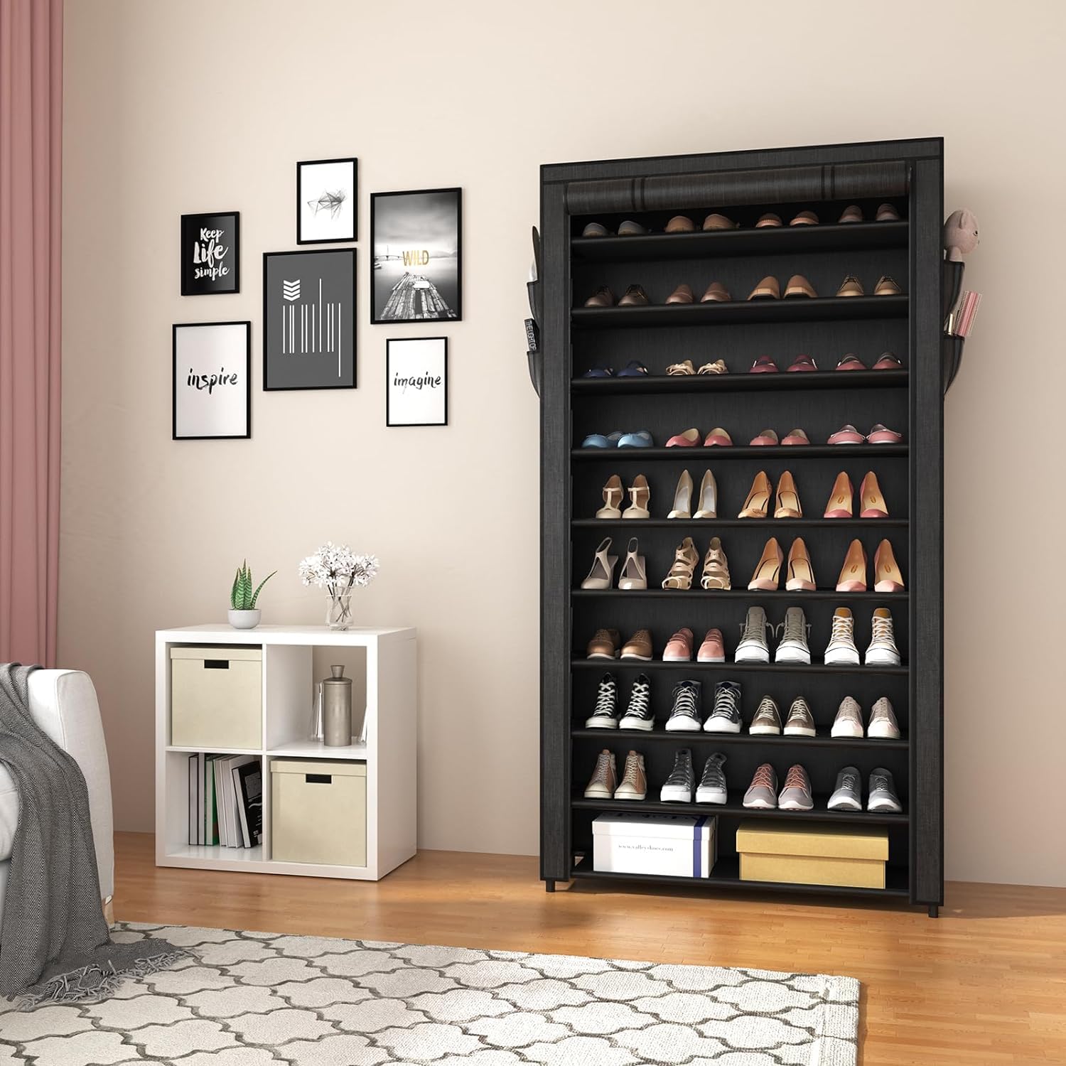 Vicye Schuhregal 11 Ebenen Schuhschrank Hoch für 50 Paare Schuhe, Schuhaufbewahrung mit staubdichtem Überzug, Metallgestell Schwarz
