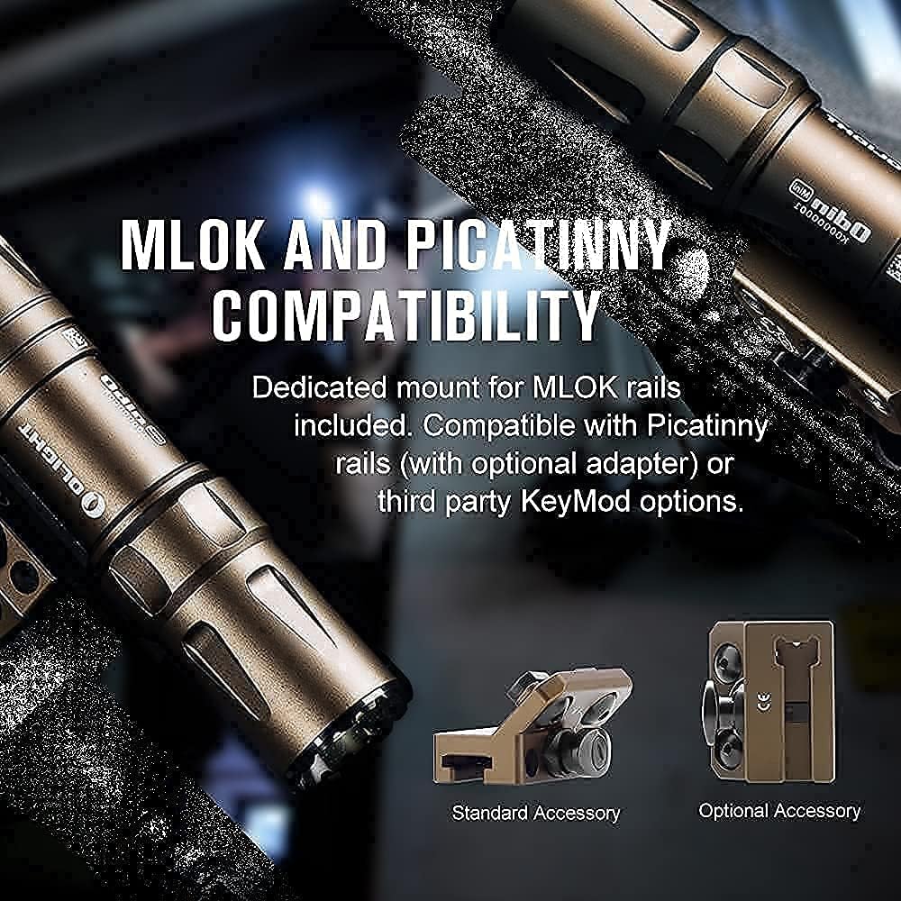 OLIGHT Odin Mini 1250 Lumens Ultra Compact Rechargeable Mlok Mount Tactical Flashlight, Removable Slide Rail-Mount and Remote Switch, Bundled with Picatinny Adapteri