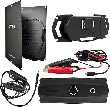 CTEK CS Free Ultimate Portable 12V Battery Charger Kit with Solar Panel, Wall Mount, USB-C 12V Cable, and Clamp Cable, Adaptive Boost, Power Bank for Car, Truck, RV and Off-Grid Use