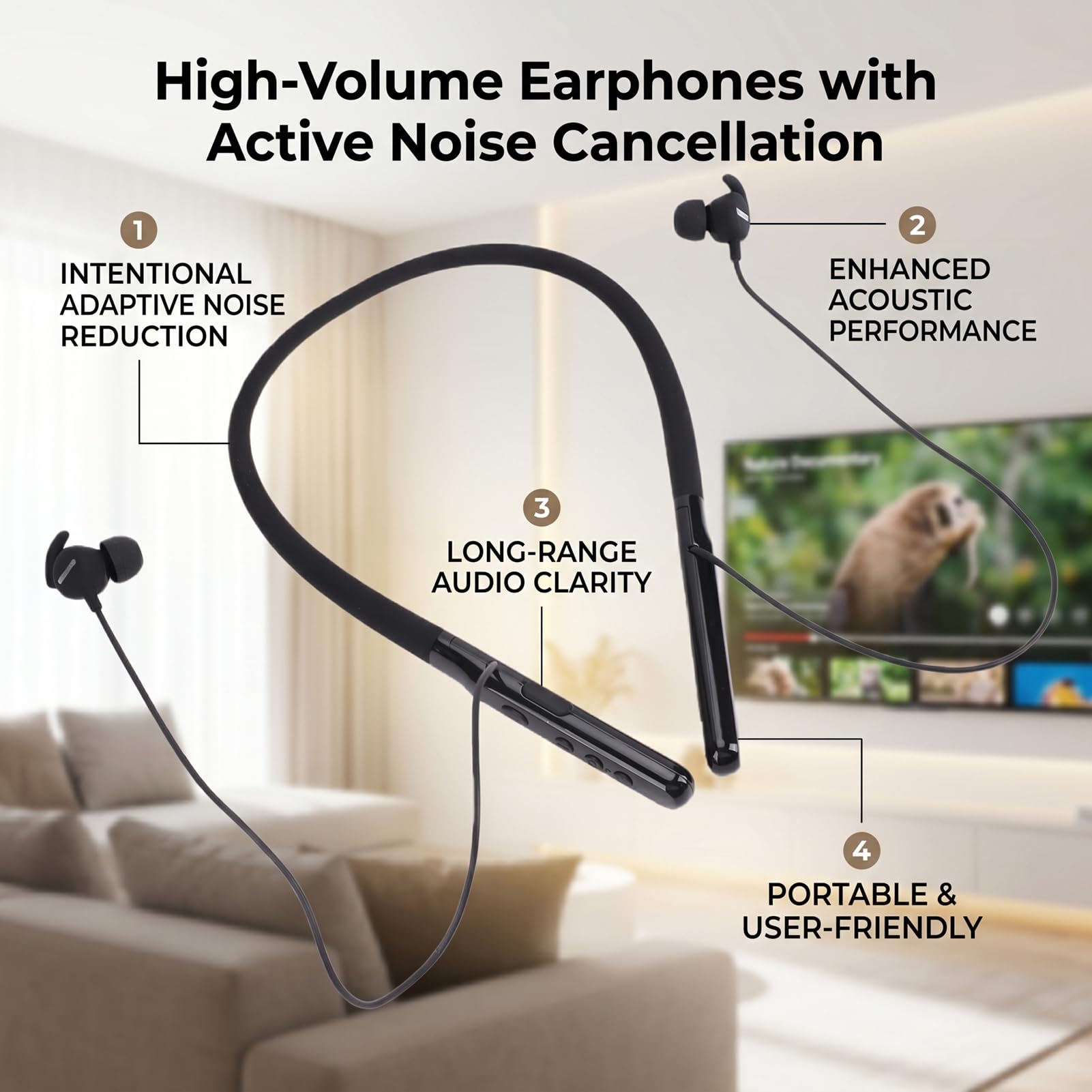 Tangxi Auricolari Bluetooth con Archetto da Collo, Auricolari Wireless Ricaricabili Ad Alto Volume con Cancellazione del Rumore per Guardare la TV Conversazioni Musica Sport Chiamate in (BLACK)