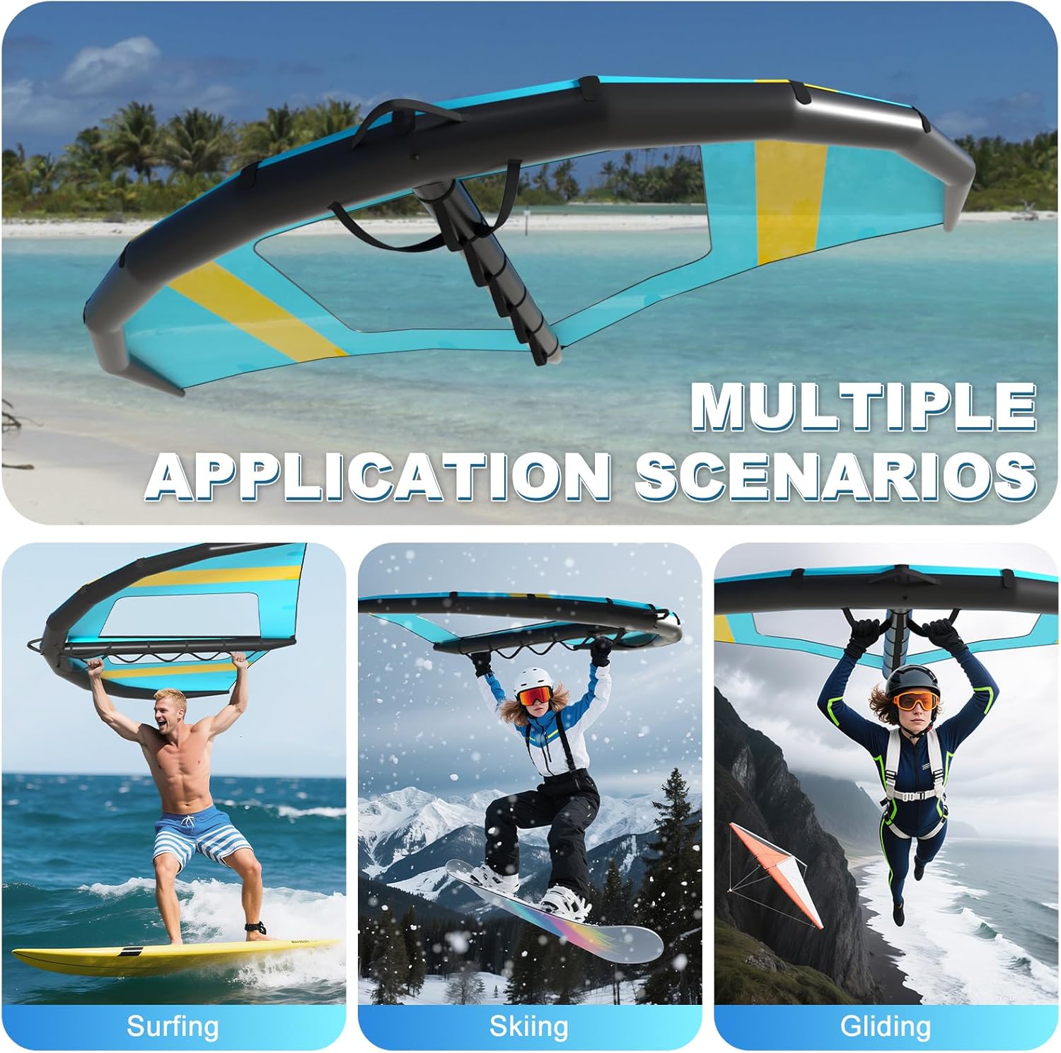 Inflatable Surfing Wing, Handheld Wing Windsurfing Sail, Portable Inflatable Wind Wing, for Adult Outdoor Snow Ski Surfing, Water Sports