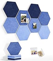 Vista 10 de Tablero de anuncios grande de 12 pulgadas con 30 pasadores, paquete de 8 tableros de anuncios de fieltro hexagonal para oficina en casa, azulejos