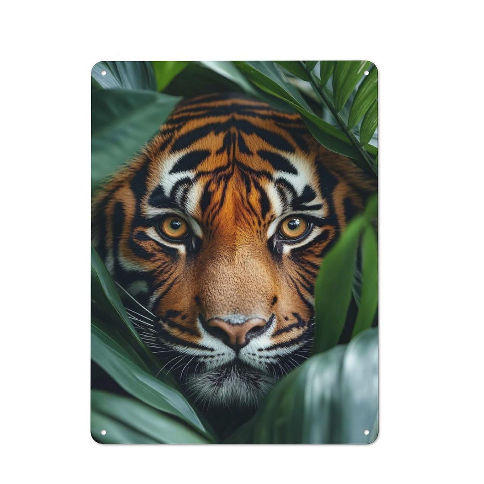 Junmoney Style-24 Tiger Portrait In Lush Foliage Vintage Metal Wall Decor 40X30cm, Cafe Metal Sign For Tea Room, Shop Wall Or Breakfast Area