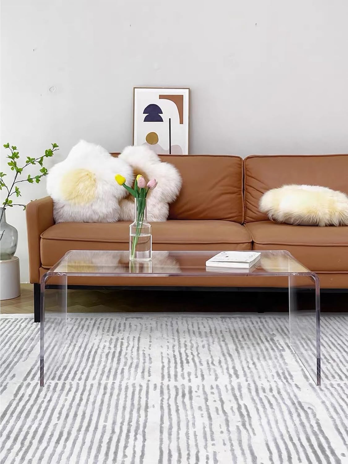 Acrylic Thick Coffee Table for Living Room. 34" Modern Minimalist Rectangular and Clear End Table.Easy to Clean and Safe Rounded Edges (16.9" D x 34.6" W x 14.6" H)