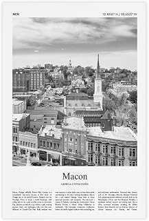 Macon Black And White Travel Poster, Georgia, USA Poster Bedroom Decor Sports Landscape Office Room Decor GiftUnframe 20x30inch