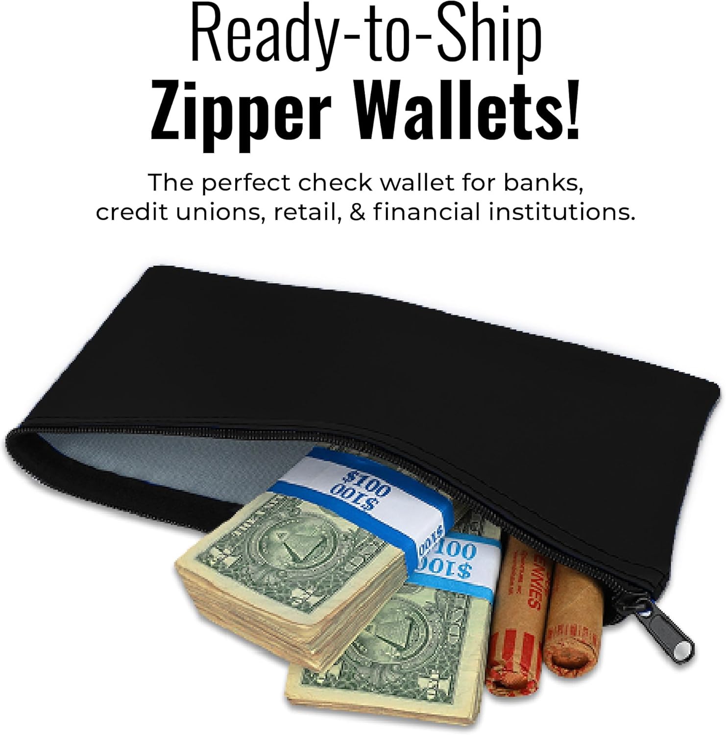 Black Expanded Vinyl Reusable Deposit Bag 11Wx 6H with Heavy Duty Zipper for Cash Checks and Documents image 2