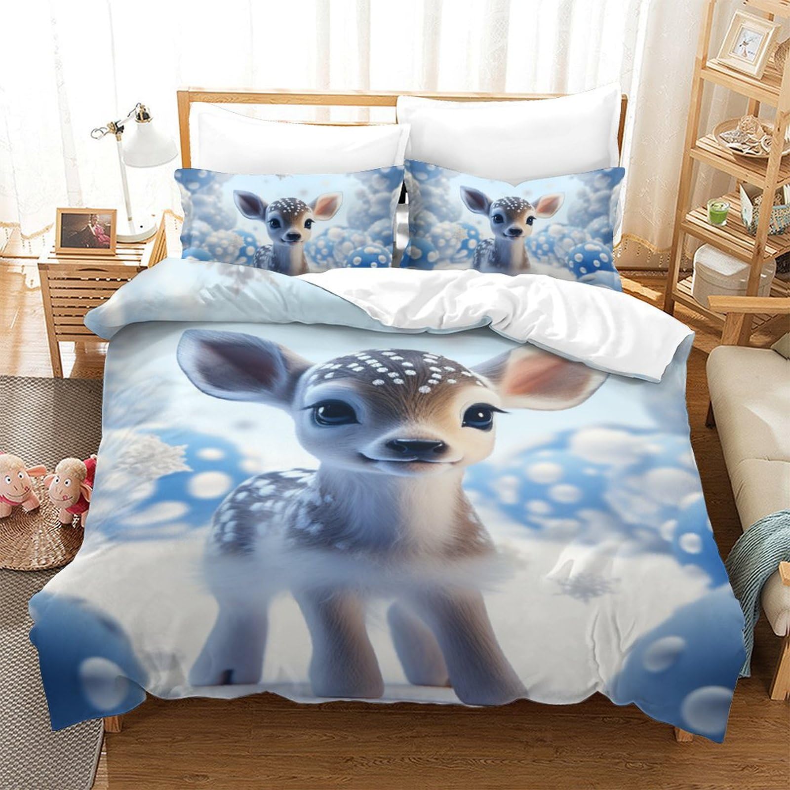 Housse de couette motif cerf douce et facile d'entretien zippée