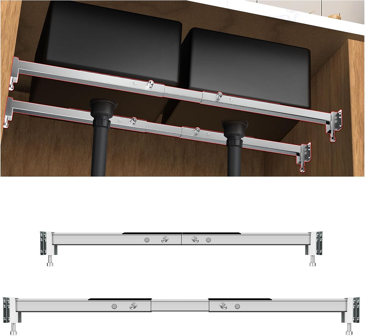 Undermount Sink Supports Brackets,Adjustable Undermount Sink Support, Stainless Steel Installation Kit for Undermount Kitchen Sink (21-32 inches)
