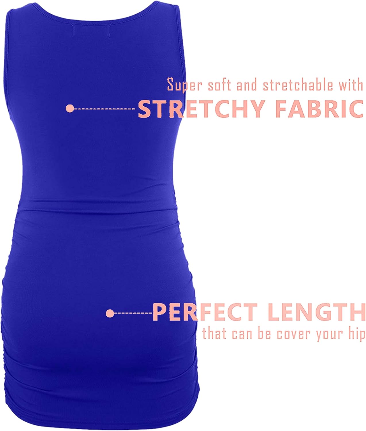 Peauty "Long Enough to Cover Hip Maternity Side Ruch Tank Tops/Basic Maternity Tops for Summer Casual Wear (S-3XL) - Image 4