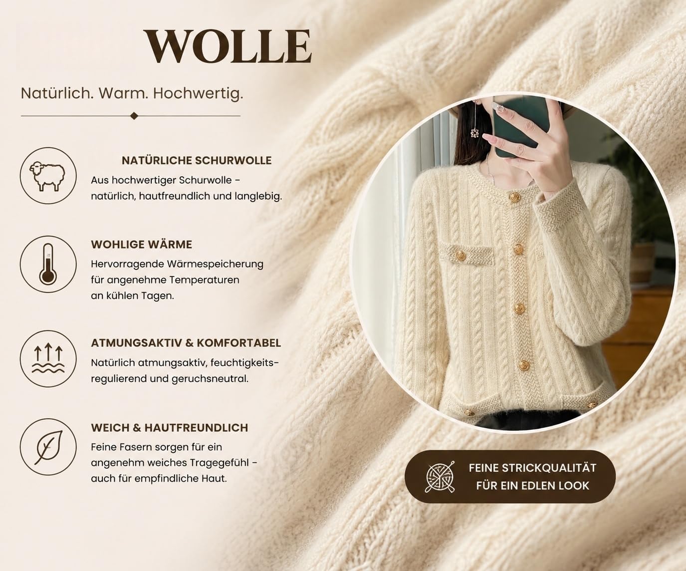 Cárdigan De Lana De Punto Trenzado para Mujer con Botones Suéter De Lana Suave Y Cálido De Manga Larga Chaqueta Clásica De Cuello Redondo Prenda De Punto para Otoño E Invierno Ropa Informal De
