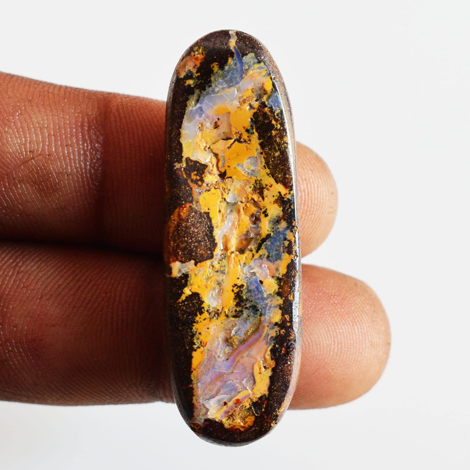 Natural Multicolor Boulder Opal 39 Ct Fancy Cabochon Loose Gemstone Single Stone for Ring Pendant Necklace Making DIY Craft Jewelry 44x15x6 mm image 3