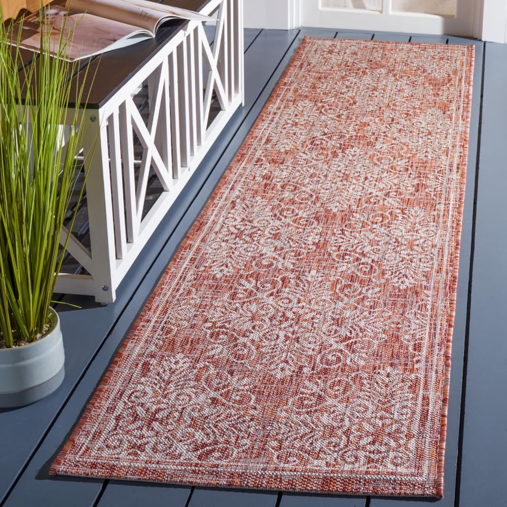 SAFAVIEH Courtyard Collection Runner Rug - 2'2" x 9', Red & Ivory, Non-Shedding & Easy Care, Indoor/Outdoor & Washable-Ideal for Patio, Backyard, Mudroom (CY8961-36521)