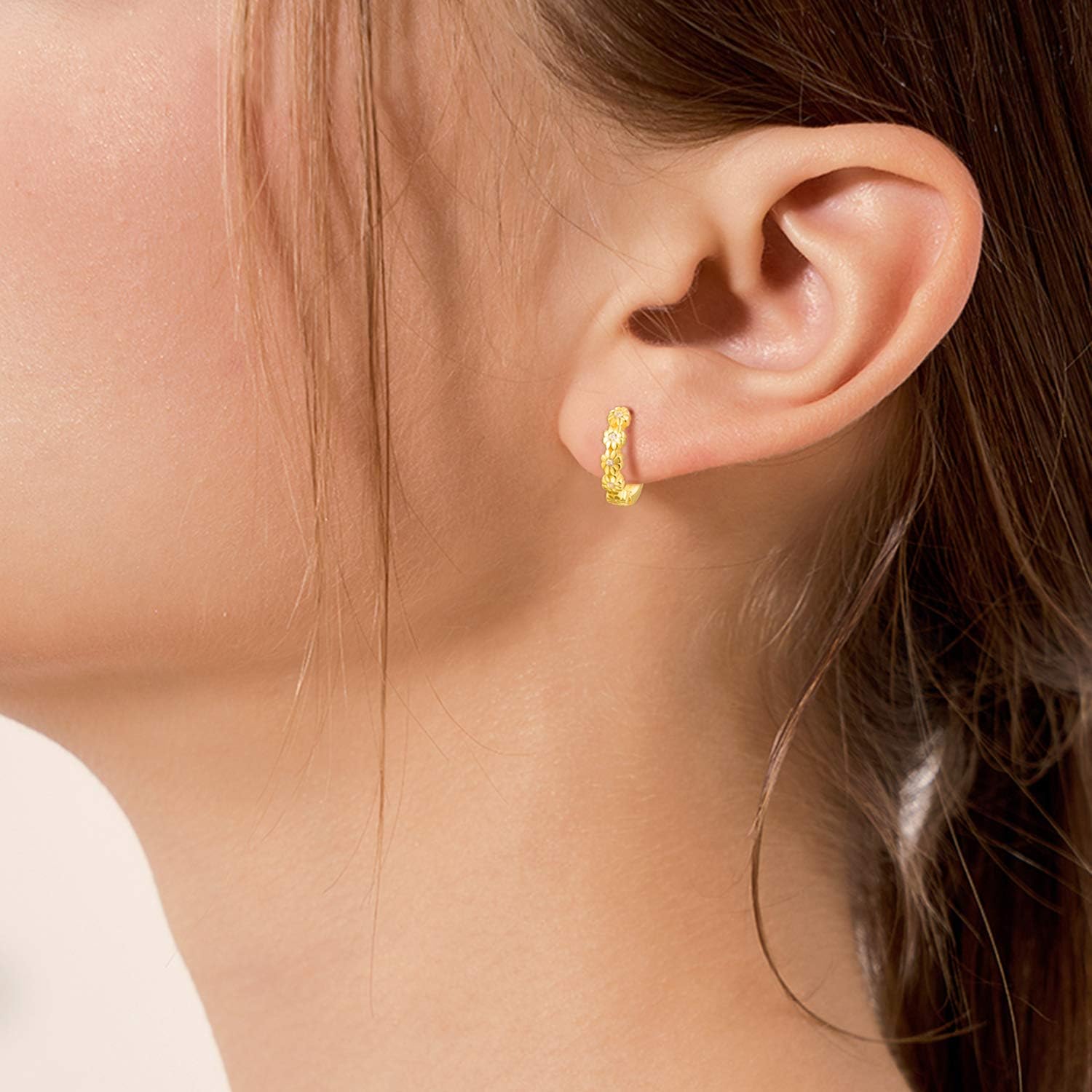 KINGWHYTE Daisy Earrings for Women 925 Sterling Silver Flower Hoop Earrings with Cubic Zirconia Small Huggie Earrings Daisy Jewelery Gifts for Birthday Wedding Graduation Gifts for Her - Image 4