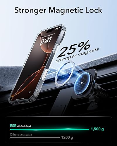 Vista 74 de ESR - Funda para iPhone 15 compatible con MagSafe, funda protectora de grado militar con soporte integrado, cubierta trasera resistente a