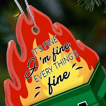 Funny Dumpster Fire Christmas Ornament 2025, Everythings Fine Holiday Decoration, Emotional Support Dumpster Fire Gifts for Men and Women, Funny Christmas Ornament 2025