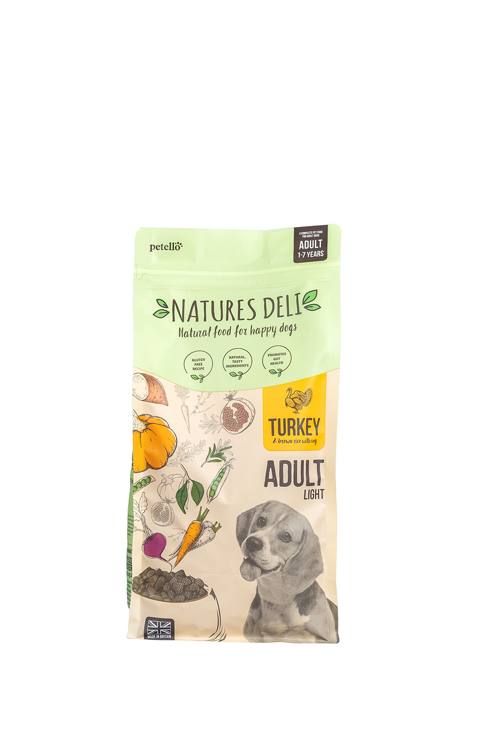 Natures Deli Light Dry Dog Food for Adult Dogs, Turkey and Rice, Natural Complete Hypoallergenic Low Fat Food for Dogs, Suitable for All Breeds, 2 kg (Pack of 1)