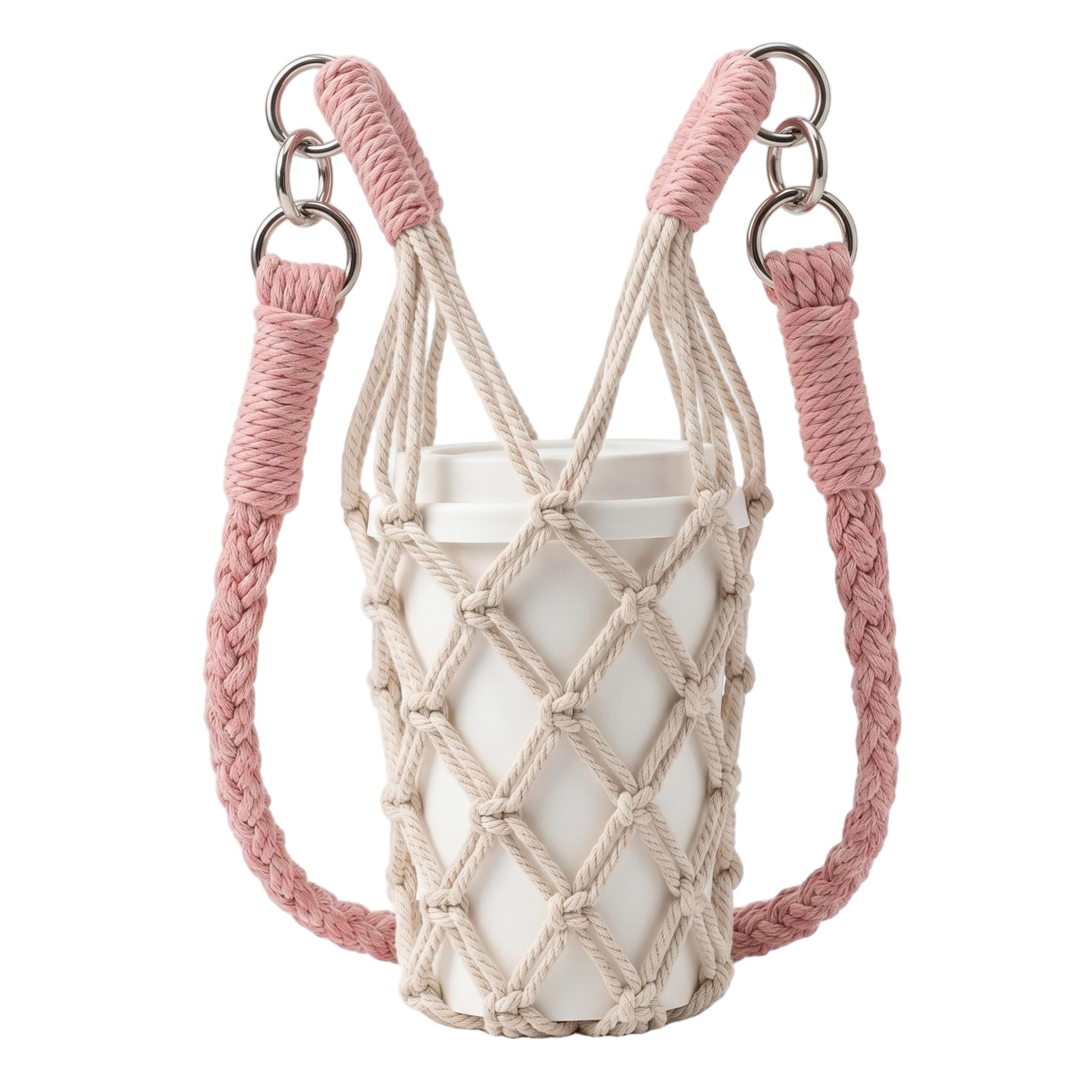 Ngbbby Crossbody Water Bottle Holder, Water Bottle Holder Bag, Handwoven Cotton Rope Sling With Adjustable Metal Buckle, Elastic Carrier Bag