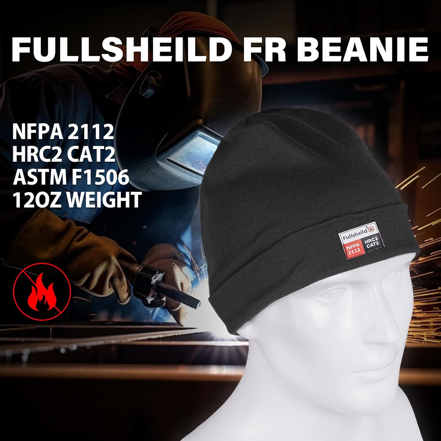 Fullsheild FR Double-Layer Beanie Modacrylic Cotton Liner Warm Winter Flame Resistant Winter Covering Black - Image 3