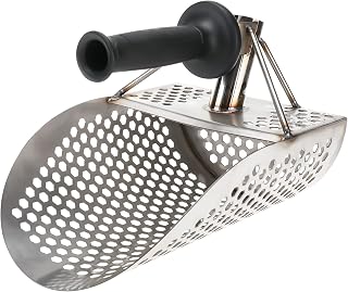 Sparkfire Beach Sand Scoop with Handle Metal Detecting Tool Stainless Steel Detector Fast Sifting Metal Detector with Hexahedron 9mm Holes for Beach Treasure Hunting