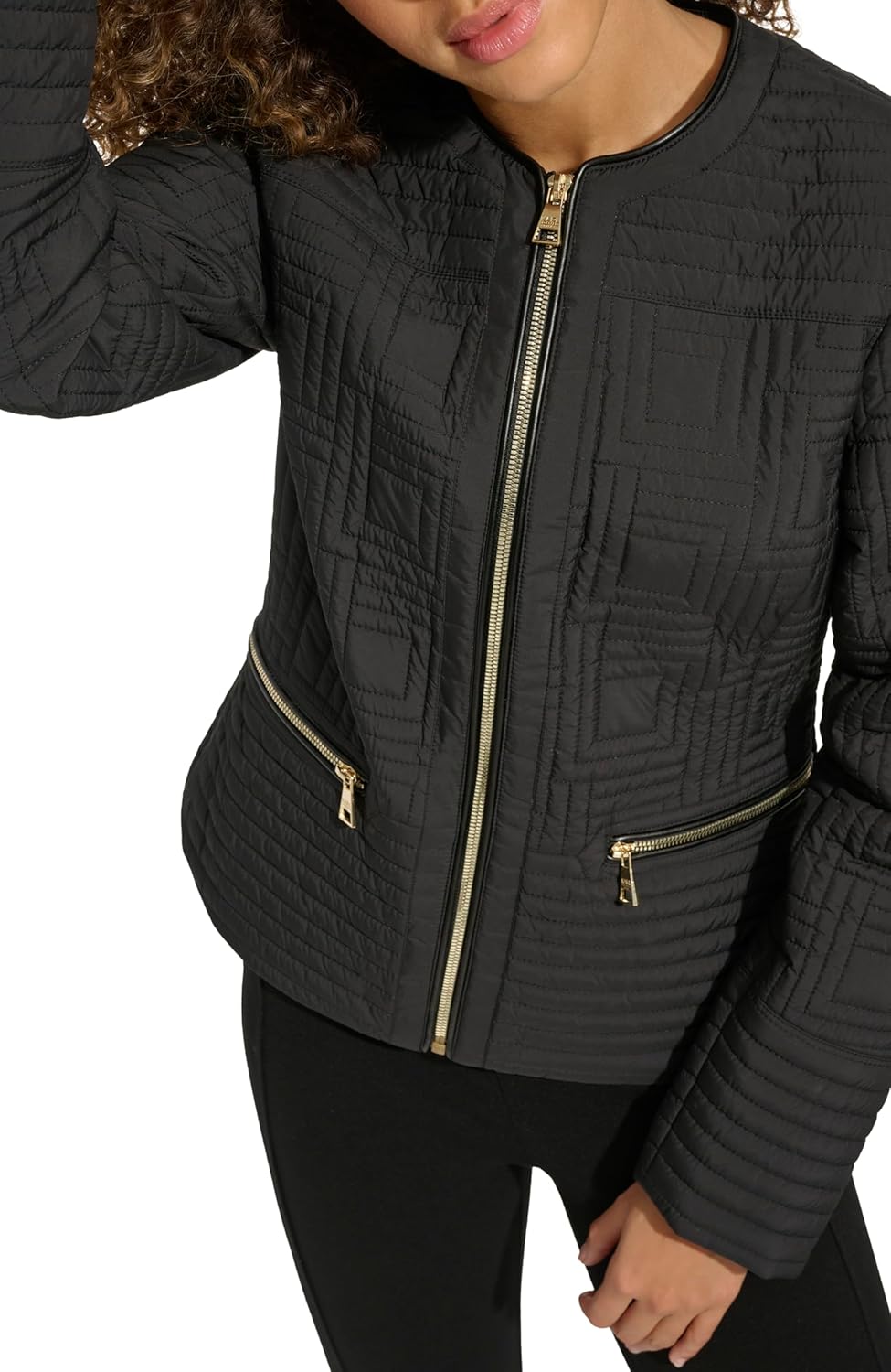 KARL LAGERFELD womens Collarless Quilted Jacket - Image 4