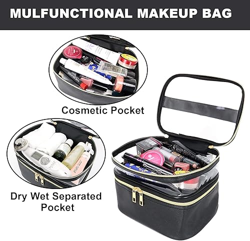 Miniatura 5 de Bolsa de maquillaje transparente de doble capa, impermeable, grande, organizador de cosméticos con cremallera para mujer, bolsa de maquillaje
