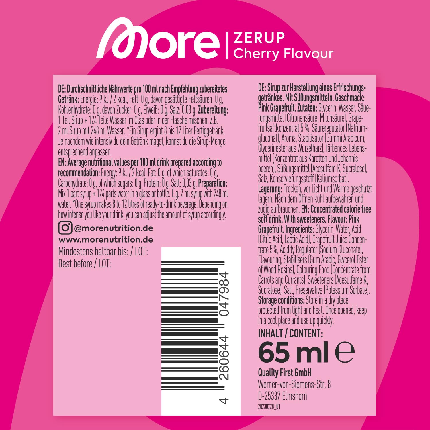 MORE Zerup, mixed 6er Bundle, 6 x 65 ml, verschiedene Sorten, für bis zu 48 l Fertiggetränk, zuckerfreier Sirup mit u.a. echten Fruchtextrakten, vegan, zero Kalorien - made in Germany