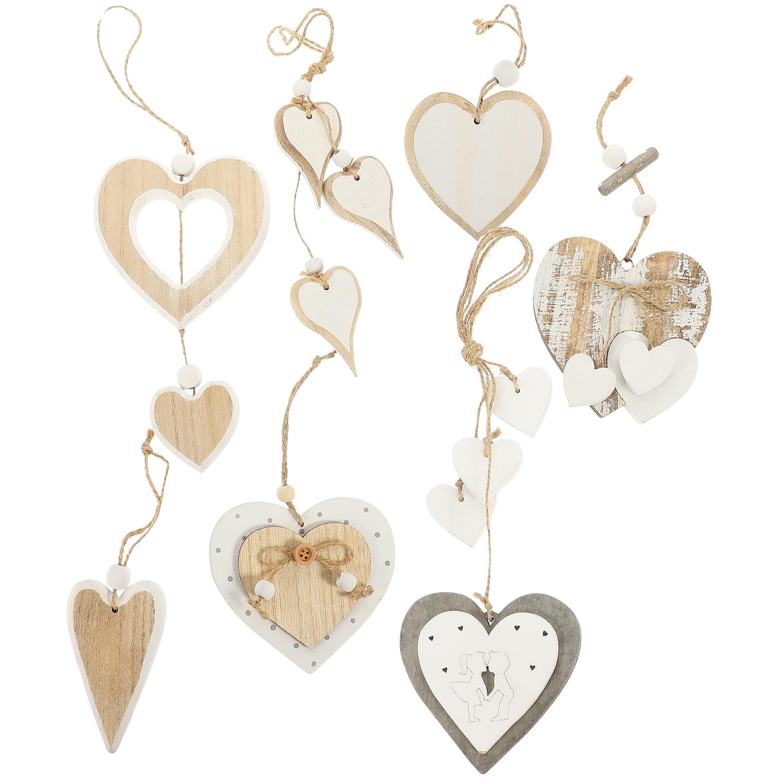 Toyvian 3 Sets Herzförmiger Holzanhänger zum Aufhängen für Valentinstag | Holz und Hanfseil, für Hochzeiten und Jubiläen, Festliche Atmosphäre, Hängedekoration