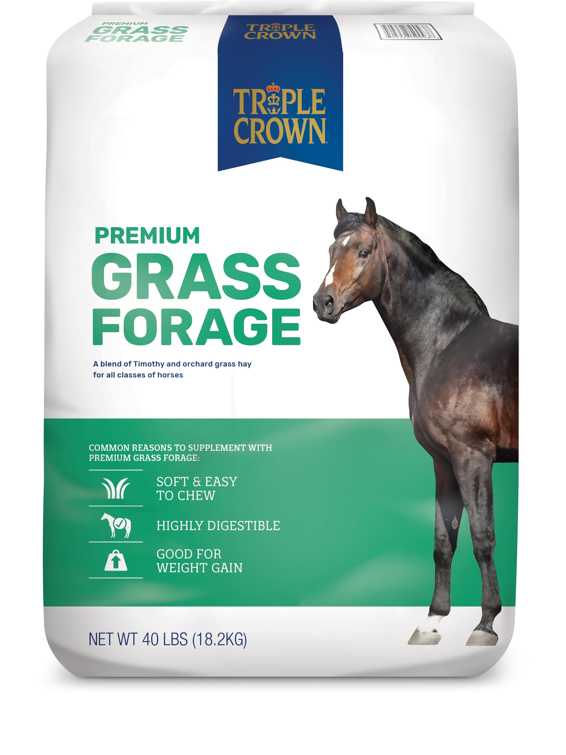 Triple Crown Grass Forage, Horse Hay, Horse Feed, Food for Horses, Horse Grass Forage, 40 lbs
