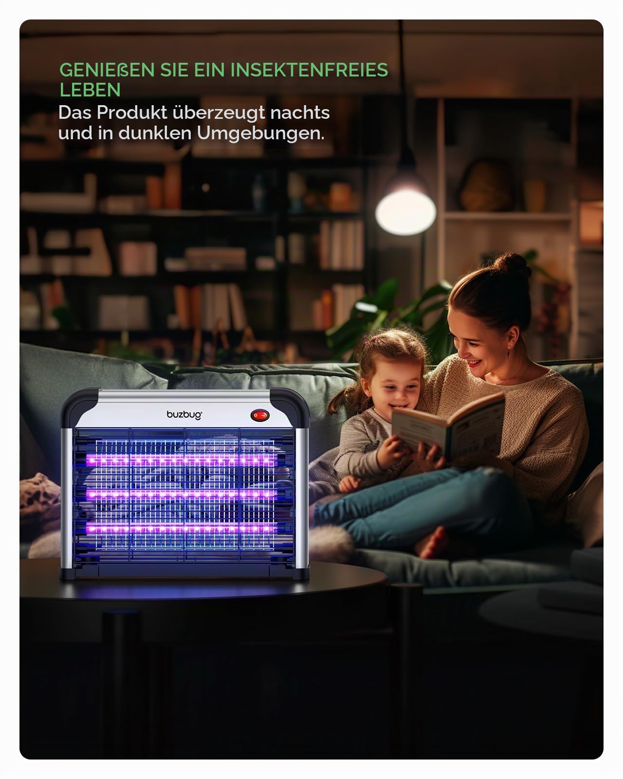Buzbug LED Bug Zapper Innen, 3 Effiziente 50000H LED Birnen, Energiesparend & Dual Band Anziehung, Hochspannung Elektrischer Mückenzapper, Fliegenfalle Mückenfalle, Fliegenvernichter Fliegenvernichter