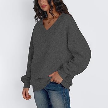 V Neck Oversized Sweatshirt for Women Soft Sweat Shirts