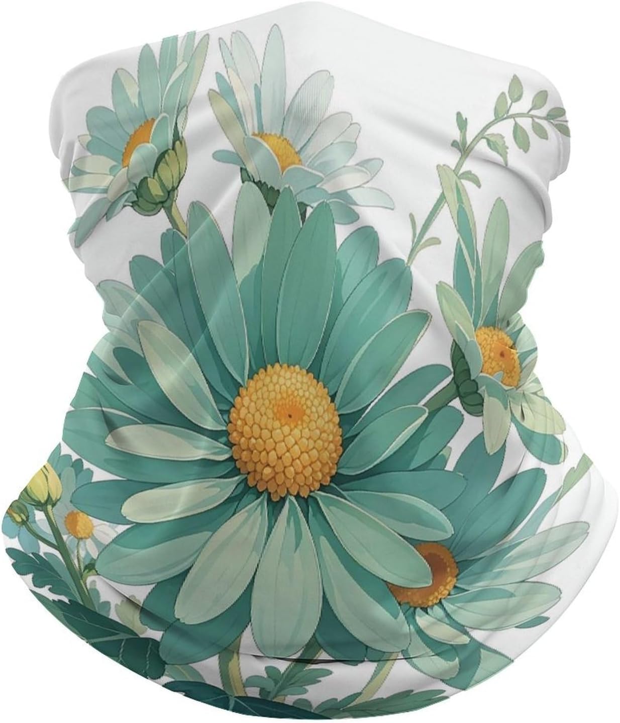 Mint Green Watercolor Daisy Neck Gaiter Cooling Breathable Face Mask Sun Protection Balaclava Bandana Summer Gator Scarf Motorcycle Wind-proof Face Cover for Men Women Outdoor Sports