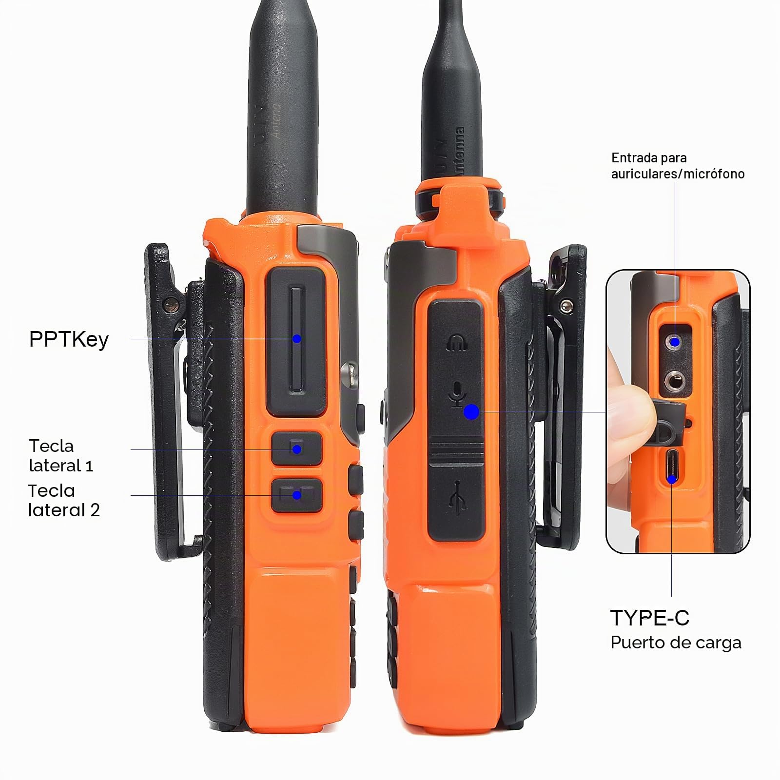 QUANSHENG UV K5(8) Walkie Talkie de largo alcance con cable de programación VHF UHF 200 canales Radio Portátil Recargable Profesional AM/FM/DTMF, VOX, Replicación de frecuencia, NOAA Tiempo (naranja)