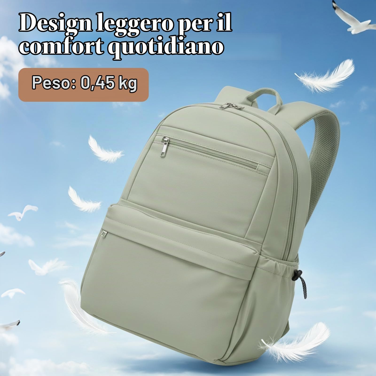 KONO Zaino Donna Porta PC 15,6 Pollici Leggero Impermeabile, Zaino Scuola e Università, Casual da Viaggio e Lavoro - Verde