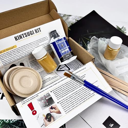 Miniatura 6 de Kintsugi Kit de reparación dorado, kit japonés de Kintsugi para mejorar tu cerámica, repara tu cerámica significativa con polvo dorado medio,