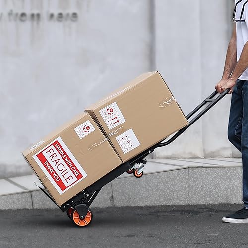 Miniatura 9 de VEVOR Camión de mano plegable de aluminio, diseño 2 en 1 de capacidad de 300 libras, carrito plegable industrial resistente, carrito de ruedas de