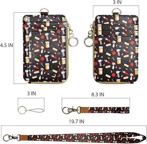 Miniatura 65 de Soporte para tarjetas de identificación negro con cordón, soporte vertical de piel sintética para tarjetas de identificación con 1 ventana de Negro