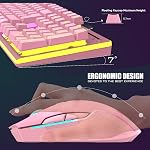 RedThunder K10 Clavier et Souris de Jeu Sans Fil, Rétroéclairé RGB Batterie Rechargeable 3800mAh, Clavier Anti-fantôme + Souris 7D 3200DPI pour Joueur PC (Rose)