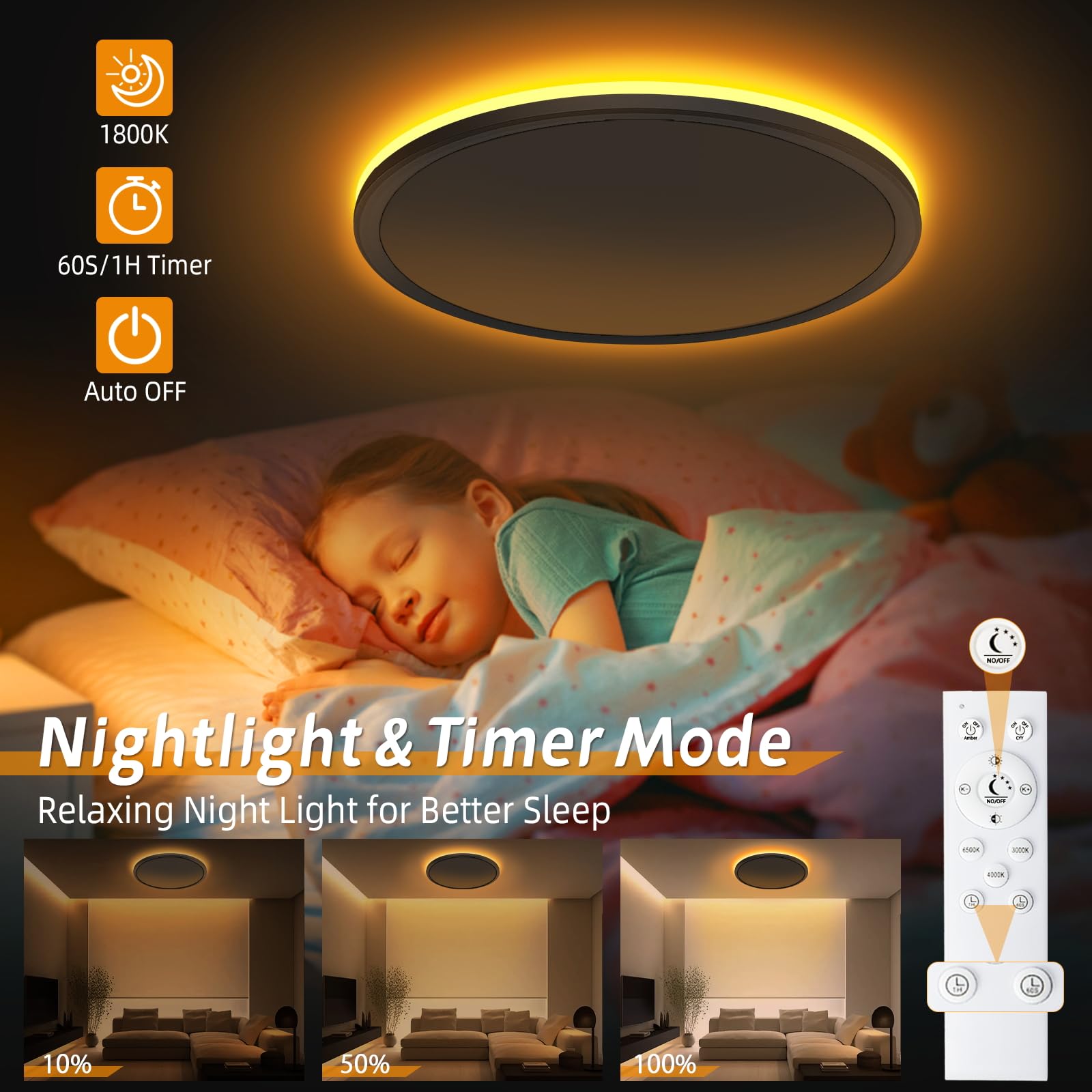 NEEMOSI Plafoniera Led Soffitto Dimmerabile con Timer, 24W Lampadario LED Soffitto con Telecomando & Luce Notturna, Moderna Plafoniere Rotonda per Cucina, Bagno, Camera da Letto, Soggiorno Ø29.5cm