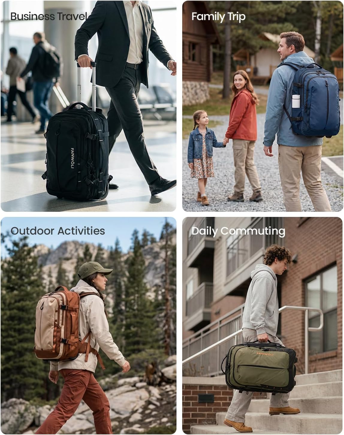 Fanwoli Rolling Vacuum Backpack Travel with One-Button Compression, 55L Expandable, Water Resistant Carry-On Suitcase Luggage, Ideal for Outdoor/Family/Trips