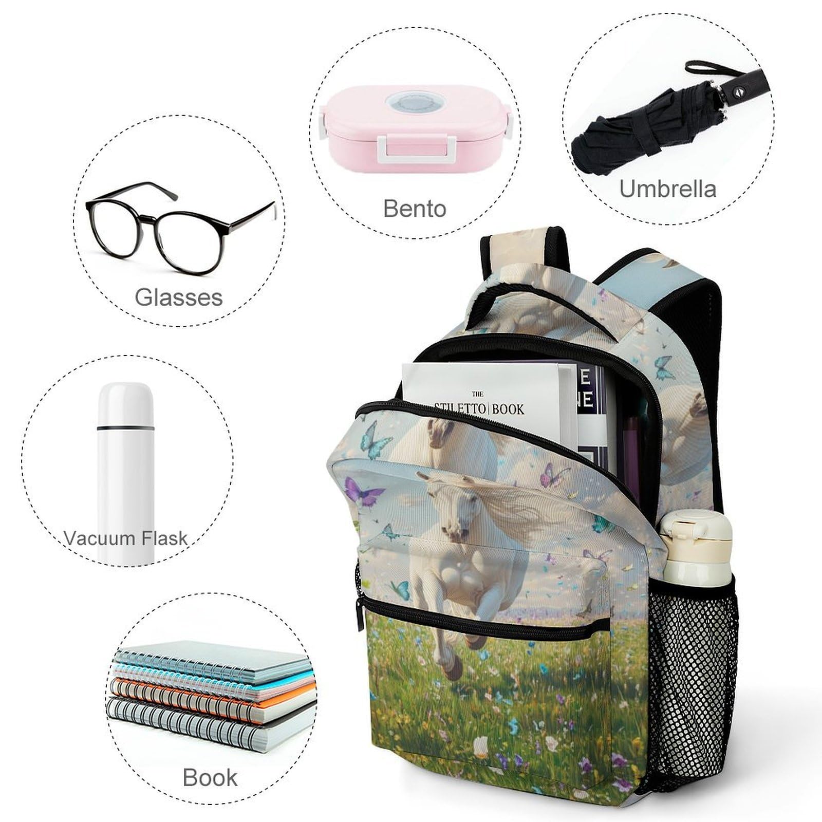 Sacs À Dos Portrait de cheval raffiné Pour Enfant Cartable Animal Sacs D'école Ecole Scolaire Garçons Et Filles One Size