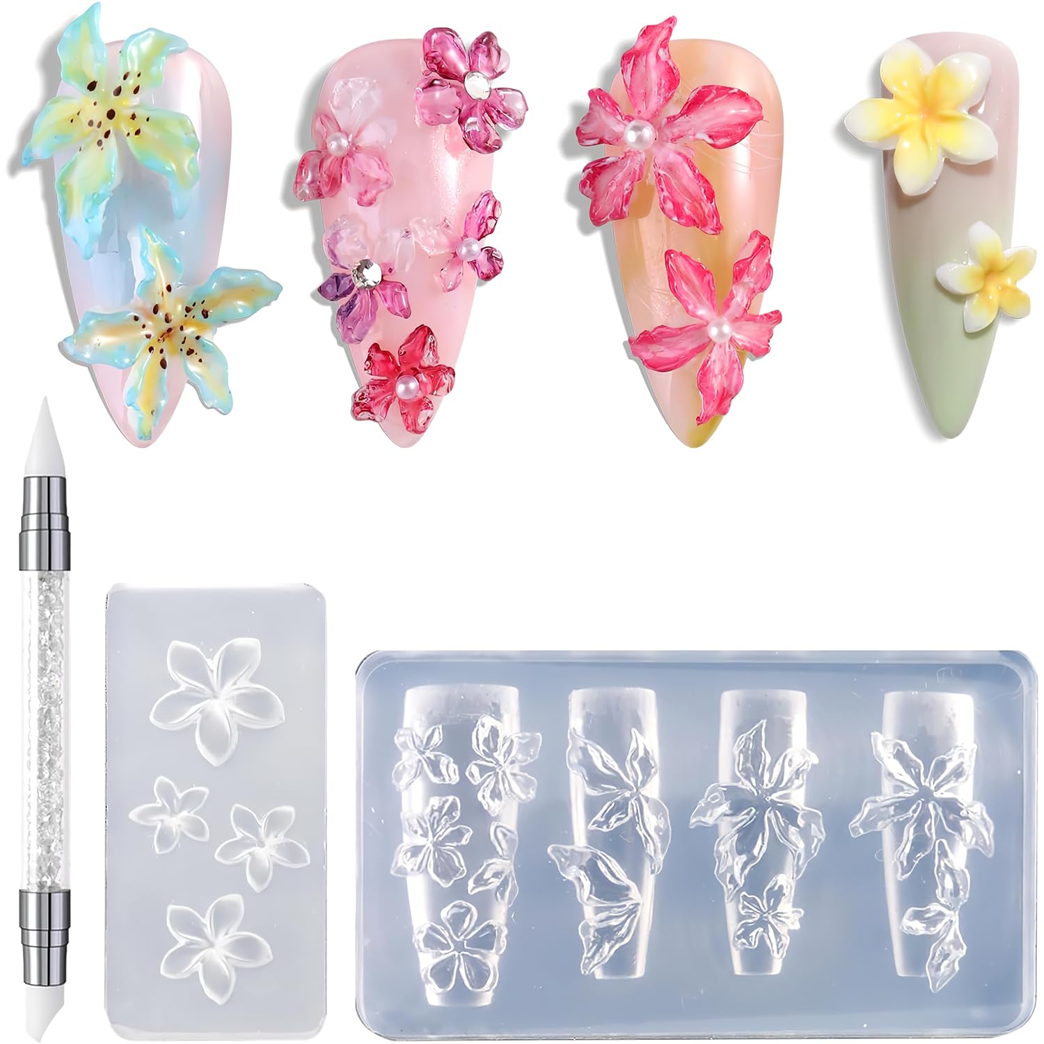 DIY Nail Art Mold Kit with Multi-Design Silicone Molds and Tool Reusable | Easy-Demold | High-Transparency | Professional-Grade | For Home & Salon Use