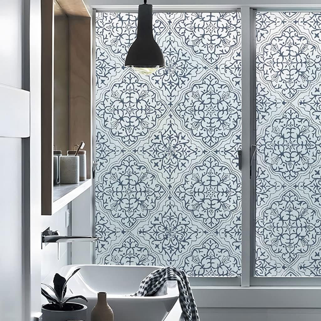 Window Clings Retro Bathroom Toilet Glass Sticker Door Window Film Anti-peep Bay Window Flower Pattern Decoration Electrostatic Film Privacy Window Film