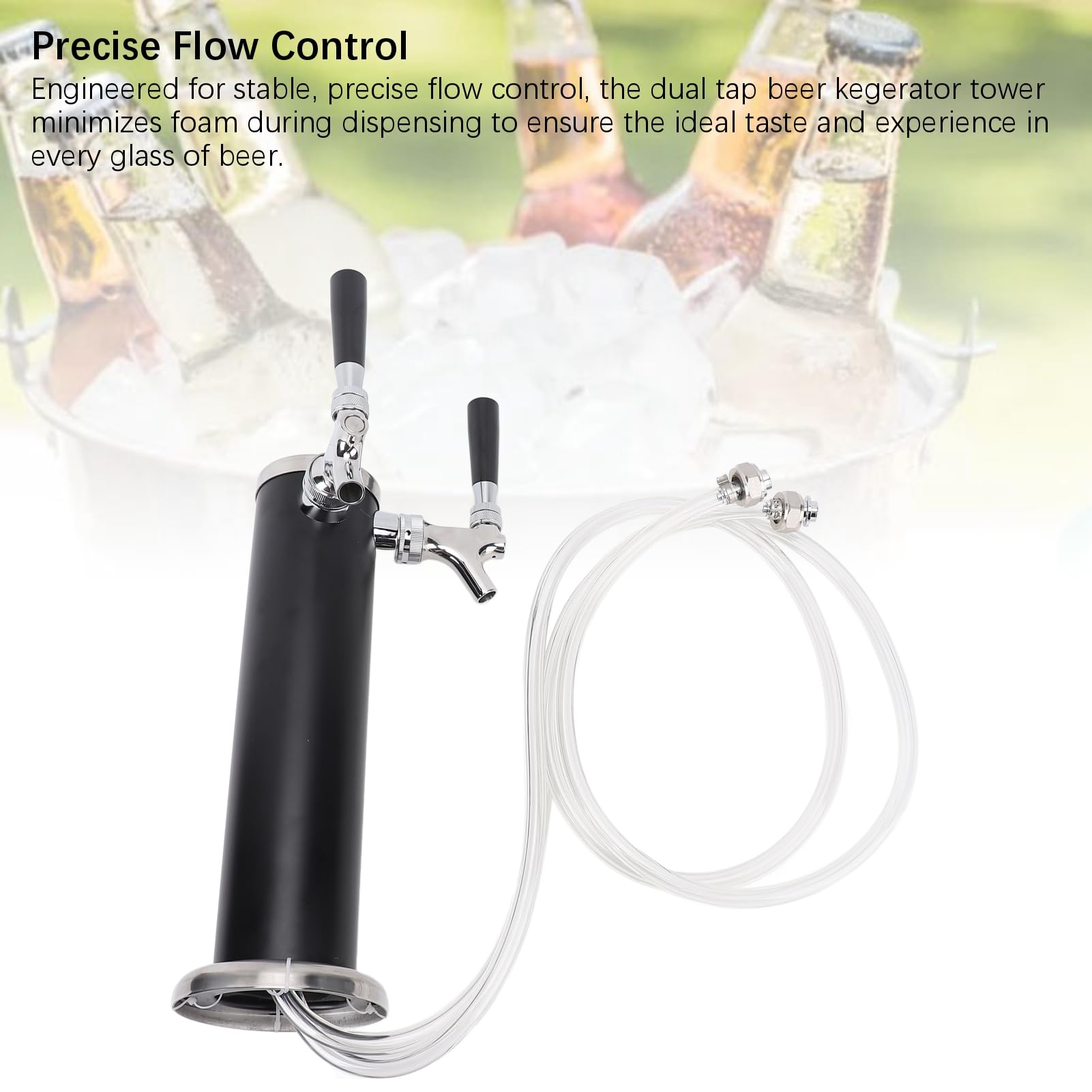 ZJchao Torre Kegerator de Cerveza de Doble Grifo, Kit Dispensador de Cerveza de Barril de Acero Inoxidable de Primera Calidad para Fiesta, Bar, Pub, Restaurante, Uso Comercial, Duradero y (BLACK)