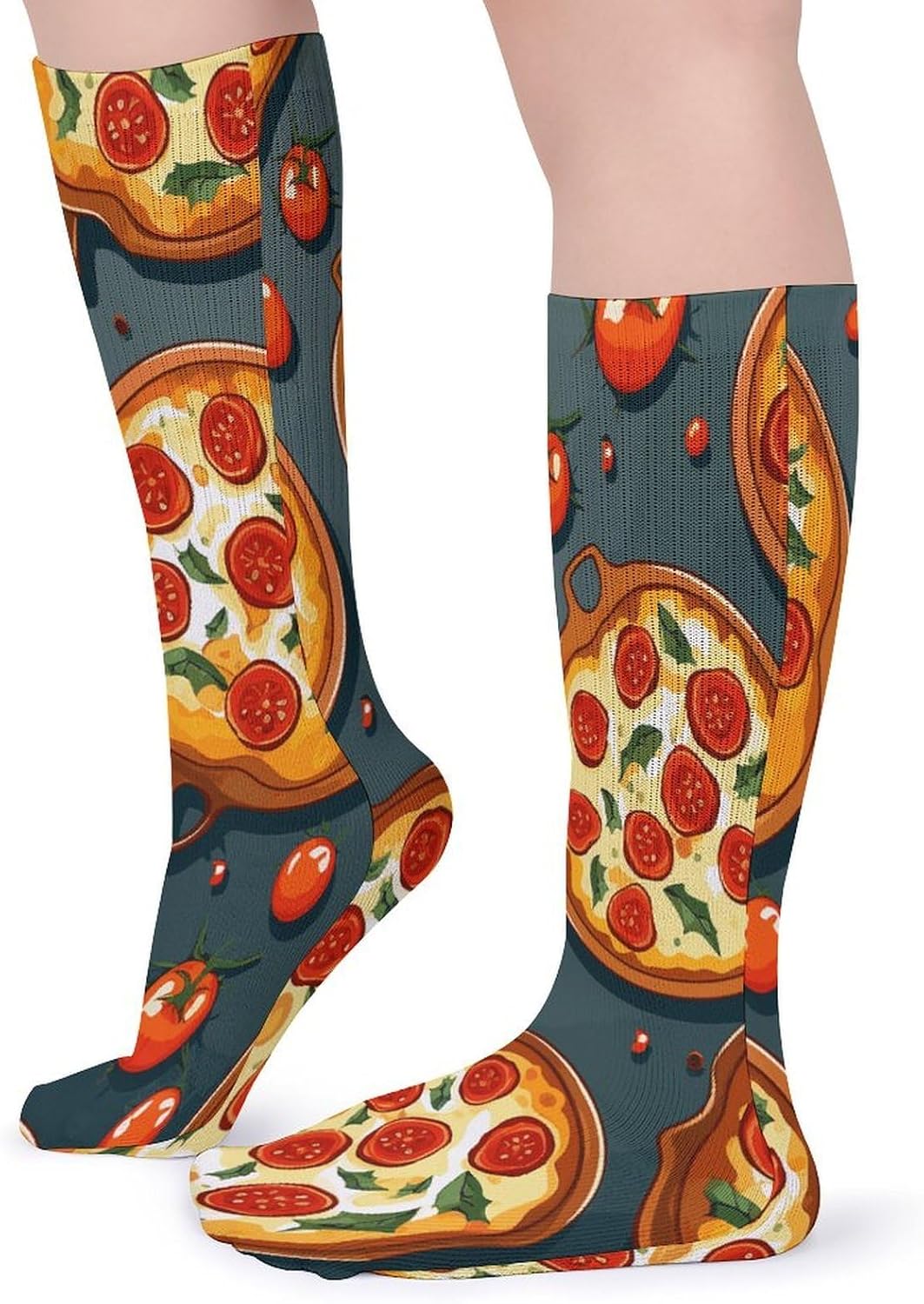 Pizza Food Crew Socks Cozy Casual Calf Socks Lightweight Long Work Sock Breathable Athletic Sock for Hiking Sports Running 5 Pairs