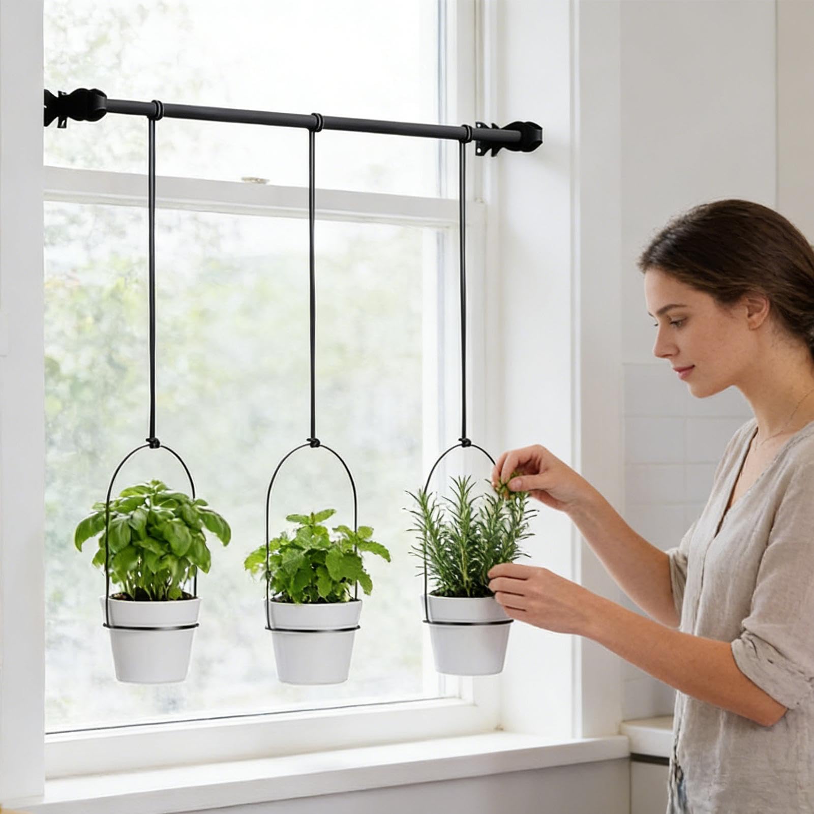 Donice Kwiatowe Wiszący Parapetowy Kosz Roślinny z Regulowanym Prętem
