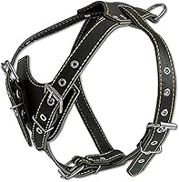 Vista 1 de Arnés de perro de cuero genuino negro, mediano pecho de 25.5 a 29 pulgadas, correas ajustables de 1 pulgada de ancho