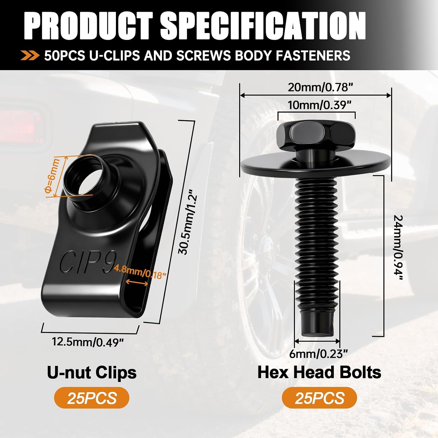 mankk 50PCS M6-1.0 Fender Liner Screw and U-Nut Clips Kit