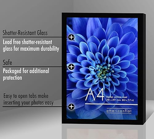 Miniatura 4 de Americanflat Portarretratos A4 en color negro, madera de ingeniería con vidrio inastillable, formatos horizontales y verticales para pared y mesa,